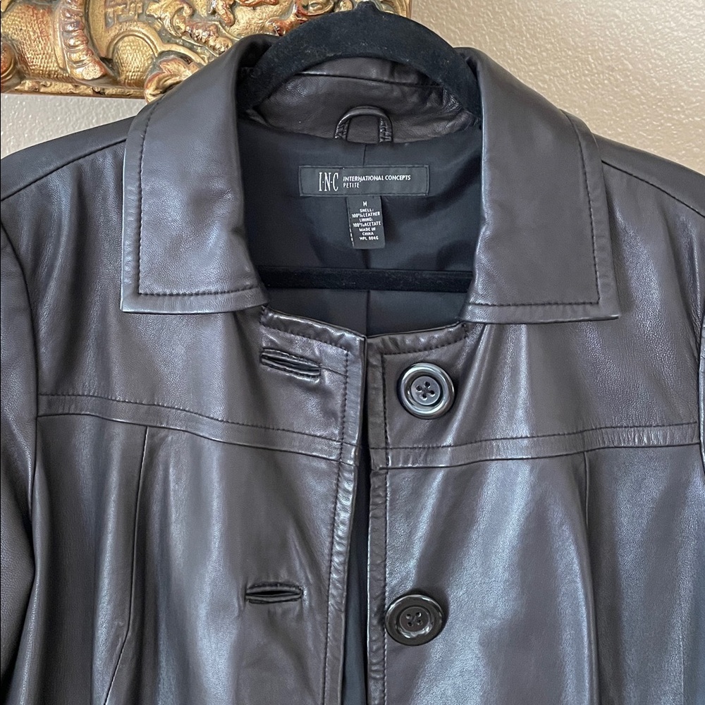 INC International Concepts Black Lamb Leather Jacket 3/4 Length Sleeves M - Picture 5 of 12